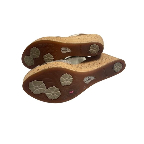 Born Venetia Metallic Wedge Sandals With Cork Heel & Open Toe Womens Size 9 - Picture 6 of 7